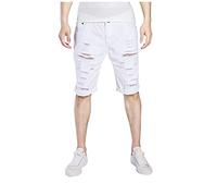 YunYoud Jeans Shorts Herren Einfarbiges zerrissen Jeans Kurze Hose Regular Fit Laufshorts mit Taschen Elastische Taille Knopfleiste Bermuda Shorts Slim fit Chino Shorts