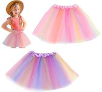 Yuqilin 2 Stück Tüllrock Kinder, Tüll Tutu Mädchen, Rock Mädchen, Regenbogen Rock, Ballettrock Mädchens, Prinzessin Tanzkleid für Schulaufführungen Tanzkurse Geburtstagsfeiern Karneval (B)