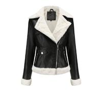 YURCI Damen KunstpelzJacke Pelzfutter Warmer Winter Biker Mantel Sherpa Gefütterter Mantel Winter Aviator Ledermantel Fleece Gefüttert Moto Bomber Zip Up Cropped Coat