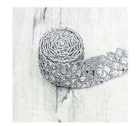Yurosiay 10 Yard Paillettenborte 3.5cm Breite Glitzer Pailletten Spitzenborte Glänzendes Geflochten Spitzenband Pailletten Dekoband Pailletten Spitze Paillettenband zum Aufnähen Handwerk Silber