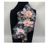 Yurosiay 4 Stück 3D Stickerei Perlen Applikationen Bunt Spitzenapplikation 3D Blumen Tüll Strass Bestickte Applikation Kleid Blumen Spitze Tüll Applikation Stickerei Applikation Kragen Zum Nähen