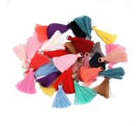 Yurosiay 50 Stück Mini Quasten Bunt 3cm Quasten Anhänger Klein Troddel Anhänger Mini Tassel Baumwolle Fransen Anhänger Mit Gold Jump Ring Quasten Basteln Zubehör für DIY Schmuck Handwerk