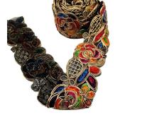 Yurosiay Blumen Besticktes Band 8cm Breite Jacquard Band Vintage Ethnischer Stickerei Spitzenborte Bunt Blumen Goldranke Spitzenbordüre Spitzenband zum nähen Gewebte Borte für DIY Nähen 1 Yard