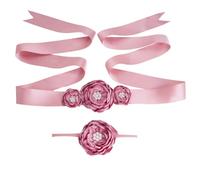 Yurosiay Blumenmädchen Gürtel Mit Blumen Haarband Niedlich Blumengürtel Kinder Hochzeit 3D Blume Perlen Brautjungfer Schärpe Brautgürtel Satinband Taillengürtel Hochzeit Blumen Gürtel Rosa 1#