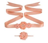 Yurosiay Blumenmädchen Gürtel Mit Blumen Haarband Niedlich Blumengürtel Kinder Hochzeit 3D Blume Perlen Brautjungfer Schärpe Brautgürtel Satinband Taillengürtel Hochzeit Blumen Gürtel Rosa