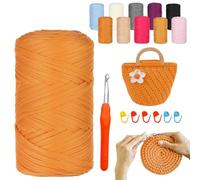 YushengTai Textilgarn, 400G/120M Textilgarn zum Häkeln Mit 9,0 mm Häkelnadel, Häkelgarn Tshirt Garn Für Taschen, Körbe, Decken, Heimdekoration (Dunkelgelb)