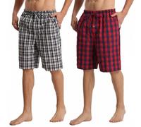 YUSHOW Schlafanzughose Herren Kurz 2er Pack Baumwolle mit Taschen Kordelzug