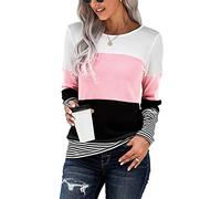 Yuson Girl Damen Pullover Langarm Top Eleganter Herbst Winter Gestreifter Pullover (Rosa, XL)