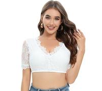 Yuson Girl Dirndl Bluse Damen Weiss Spitze Dirndlbluse Kurzarm/Halbarm Trachtenbluse Elegante Dirndlblusen Sexy Spitzenbluse für Oktoberfest 36-44