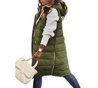 Yuson Girl Lange Jacke Weste für Damen Ärmellose Kapuzenweste Steppweste Damen Lang Winteroberbekleidung Weste Damen Lang Reißverschluss Mantel Outdoor Winterjacke Mit Tasche