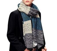 Yuson Girl Schal Herren Winter Weiche Warm Herrenschal Schal Classic und Elegant Gestreiftes Muster Schals Wrap Knit Lange Schal für Herbst Winter(Blau)