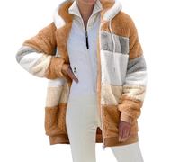 Yuson Girl Winterjacke Damen Warm Sherpa Kapuzenjacke Winter Fleece Teddyjacke Reißverschluss Plüschjacke Fleecejacke Hoodie Casual Kuscheljacke Damen Flauschig Mit Taschen(Braun, XL)