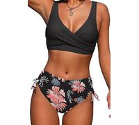 Yutdeng Bikini Damen Set Push Up Bikini Damen Bauchweg Sexy Zweiteiliger Badeanzug ohne Bügel Wickeloptik Bademode V Ausschnitt Badeanzüge Crossover Swimsuit Hoher Taille Strand Bikini Sets Chic Mode