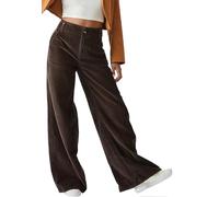 Yutdeng Cordhose Damen Weites Bein Lockere Hosen High Waist mit Taschen Freizeithose Lang Corduroy Pants Weite Hose Elegant Stoffhose Cordhosen für Damen Wide Leg Hose Herbst Winter,Braun,M