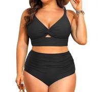 Yutdeng Damen Bikini Set Große Größe V Ausschnitt Bikini Damen Bauchweg High Waist Zweiteiliger Badeanzug Plus Size Bikinis Sexy Cutout Twist Front Badeanzüge Push Up Bademode Gepolsterte Swimsuit