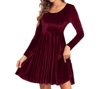 Yutdeng Damen Samtkleid Elegant Winterkleid Abendkleid Kurz Partykleid Rundhals Cocktailkleid Vintage Kleider Langarm Samt Bodycon Kleid Wickelkleid Midikleid Winter Herbst Festliche Party Hochzeit