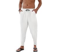 Yutdeng Leinenhose Herren Lang Freizeithose Herren Leicht Sommerhose Herren Casual Hosen Baumwolle Leinen Haremshose Herren Loose Strandhose Urlaub Strand Alltag Stoffhose mit Taschen Männer Einfarbig