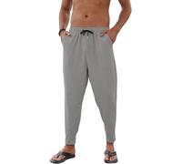 Yutdeng Leinenhose Herren Lang Freizeithose Herren Leicht Sommerhose Herren Casual Hosen Baumwolle Leinen Haremshose Herren Loose Strandhose Urlaub Strand Alltag Stoffhose mit Taschen Männer Einfarbig