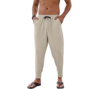 Yutdeng Leinenhose Herren Lang Freizeithose Herren Leicht Sommerhose Herren Casual Hosen Baumwolle Leinen Haremshose Herren Loose Strandhose Urlaub Strand Alltag Stoffhose mit Taschen Männer Einfarbig