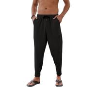 Yutdeng Leinenhose Herren Lang Freizeithose Herren Leicht Sommerhose Herren Casual Hosen Baumwolle Leinen Haremshose Herren Loose Strandhose Urlaub Strand Alltag Stoffhose mit Taschen Männer Einfarbig