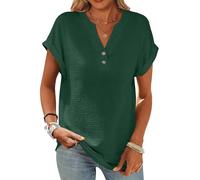 Yutdeng Musselin Bluse Damen Sommer Leinenhemd Kurzarm Leinenbluse Damen Leinenshirt V-Ausschnitt Hemdbluse Baumwolle Leinen Tshirt Casual Blusen Locker Blusenshirt Tunika Hemd Oberteile Longbluse Top