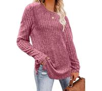 Yutdeng Pullover Damen Herbst Winter Strickpullover Langarm Rundhals Dünne Pullover Elegant Pulli Langer Strickpulli Basic Langarmshirts für Damen Sweater Sweatshirts Leichte Tunika,Rosa,S