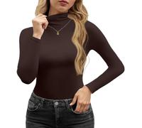Yutdeng Rollkragenshirt Damen Langarm Shirt Basic Tops Stehkragen Oberteil Thermo Unterhemd Turtleneck Unterziehshirt Rollkragenpullover Long Sleeve Shirt Basic Langarmshirt Damen Set,Braun,L