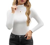 Yutdeng Rollkragenshirt Damen Langarm Shirt Basic Tops Stehkragen Oberteil Thermo Unterhemd Turtleneck Unterziehshirt Rollkragenpullover Long Sleeve Shirt Basic Langarmshirt Damen Set,Weiß,M
