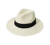 Yutdeng Strohhut Damen Strandhut Panamahüte für Herren Sommer Sonnenhut Faltbar Verstellbar Sonnenhüte Breite Krempe Sonnenschutz Sommerhut Stroh Mütze für Urlaub Strand, Weiß