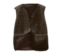 Yutdeng Teddy Weste Damen Fleeceweste Ärmellose Teddywesten mit Taschen Westen Kurz Herbst Winter Warm Plüschweste Fleece Weste für Damen Teddy Jacke Fleecejacke Winterweste Cardigan,Braun,XL