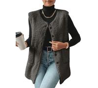 Yutdeng Teddy Weste Damen Lang Fleecejacke Ärmellose Fleeceweste mit Taschen Plüschweste mit Knopf Winterweste Mantel Elegant Teddywesten Fleece Weste für Damen Winter Herbst Kuschelweste,Schwarz,XL