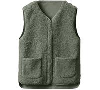 Yutdeng Teddy Weste Damen Teddyfleece Fleecejacke Ärmellose Fleeceweste mit Taschen Reißverschlüsse Plüschweste Mantel Winterweste Teddywesten Damen Flauschige Fleece Weste Winter,Dunkelgrau,XXL