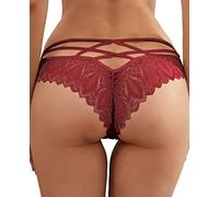 Yutdeng Unterhosen Damen Spitze Slip Mittel Taille Hipster Stretch Pantys Sexy Unterhosen Weich Atmungsaktiv Unterwäsche Unsichtbar Bequeme Tanga Nahtlos String für Frauen,Weinrot,S