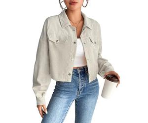 YUTILA Damen Cordjacke - Kurz Corduroy Jacke mit Knopfleiste, Langarm, Freizeit Übergangsjacke