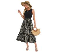 YUTILA Damen Sommerkleid Lang Ärmellos Rundhals Maxikleid im Zweiteilig-Look, Luftiges Weiches Freizeitkleid mit Blumendruck
