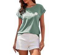 YUTILA Damen T-Shirt mit Modischer Grafik Frontdruck Smile- Kurzarm, Rundhals, Sommer-Style, Baumwolle, Größen S-XXL