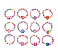 YUTOU 12 Stück Bunter Holz Armband Freundschaftsarmband Mädchen Armbänder Perlenarmband Charm Armband Kinderschmuck Bunt Tier Blume Armbänder Kinder Holz Armband Set für Kleine Mädchen