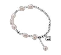 YUUKI Armband Damen Silber,Vintage 925 Silber Armband Für Frauen Perle Liebe Runde Perlen Silber Armband Armreif Mit Elastischer Silberkette Glücksschmuck Für Frauen