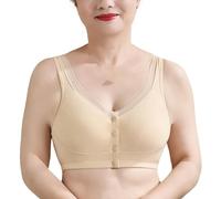 YUYUCH Ältere Frau mittleren Alters, bügelloser Vollschalen-BH, Druckknopfverschluss vorne, bequemer, atmungsaktiver Baumwoll-BH