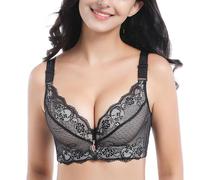 YUYUCH Floral Spitze Plus Größe Push-up-BH für Frauen Bügel weiche Polsterung jeden Tag Lift up Bras (95B,Schwarz 2)