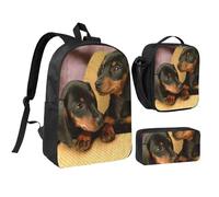 YXDVPALNE Dackelwelpen, Haustiere, Hunde, Kleiner Dackel, Studenten Rucksack, Lunchtasche, Federmäppchen, 3-teiliges Set