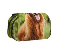 YXDVPALNE Golden Retriever Hund Doppeltes Clamshell-Stifteetui, tragbares Bleistiftetui mit Reißverschluss