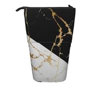 YXDVPALNE Luxus Gold Marmor Abstrakt Schwarz und Weiß, Teleskop-Federmäppchen, Ständer-Federmäppchen mit Reißverschluss-Stiftetasche