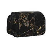 YXDVPALNE Marmor Schwarz Gold Doppeltes Clamshell-Stifteetui, tragbares Bleistiftetui mit Reißverschluss