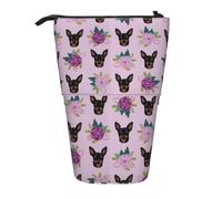 YXDVPALNE Miniatur Pinscher Lavendel Blumen, Teleskop-Federmäppchen, Ständer-Federmäppchen mit Reißverschluss-Stiftetasche