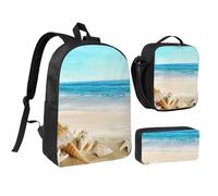 YXDVPALNE Muscheln Sand, Studenten Rucksack, Lunchtasche, Federmäppchen, 3-teiliges Set