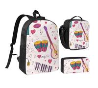 YXDVPALNE Musikaufzeichnungen Blues Music Is My Life Theme, Studenten Rucksack, Lunchtasche, Federmäppchen, 3-teiliges Set