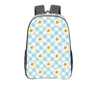 YXDVPALNE Retro Gänseblümchen Blumen Blau Karomuster, 16 Zoll Rucksack Casual Daypack Transparent Rucksack Wasserabweisend Schultasche