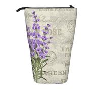 YXDVPALNE Retro Lavendel Briefmarke, Teleskop-Federmäppchen, Ständer-Federmäppchen mit Reißverschluss-Stiftetasche