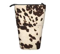 YXDVPALNE Rindsleder mit schwarzen und braunen Flecken, Teleskop-Federmäppchen, Ständer-Federmäppchen mit Reißverschluss-Stiftetasche